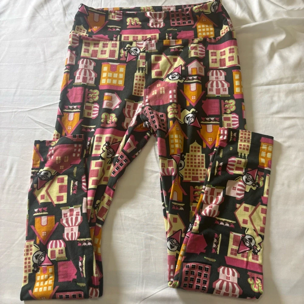 LuLaRoe One Size Leggings Bundle OS Floral Town Print Americana 3 Pair